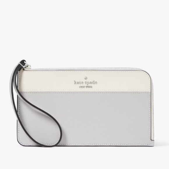 NEW Kate Spade Lucy Medium L-zip Wristlet in Platinum Grey Multi​
